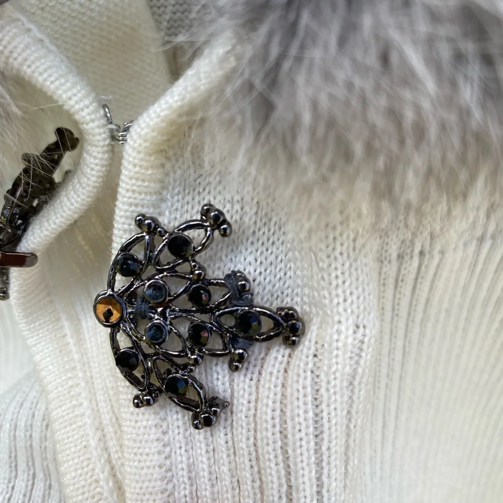 VINTAGE ADRIANNA PAPELL Fur Collar Cardigan - Picture 4 of 6